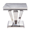 Satinka - End Table - Light Gray Printed Faux Marble Top & Mirrored Silver