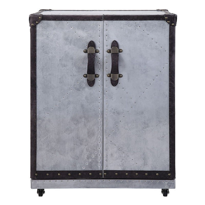 Brancaster - Wine Cabinet - Antique Ebony Top Grain Leather & Aluminum