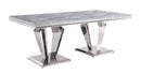 Satinka - Dining Table - Light Gray Printed Faux Marble Top & Mirrored Silver