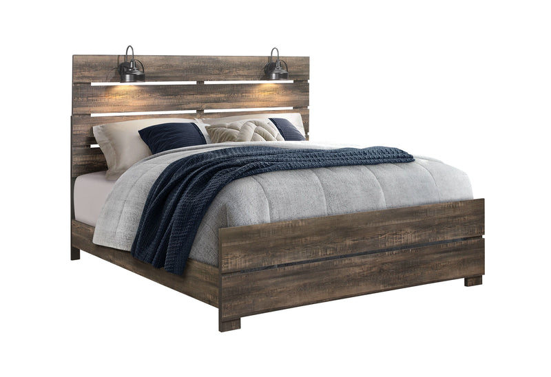 Linwood - King Bed With Lamps - Dark Oak