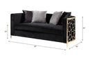 Fergal - Loveseat With 4 Pillows - Black Velvet & Gold