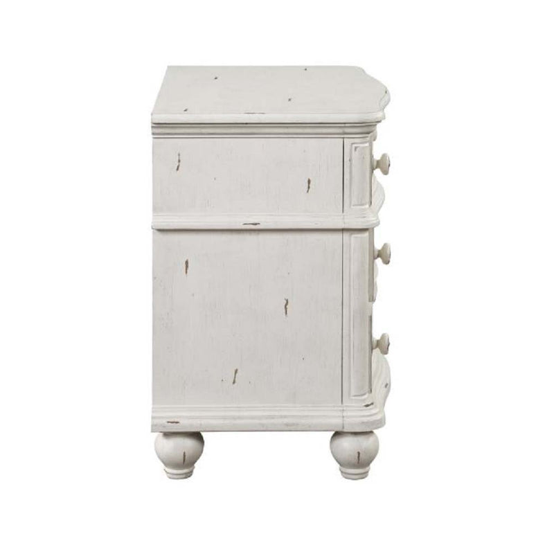 Jaqueline - Nightstand - Light Gray Linen & Antique White Finish