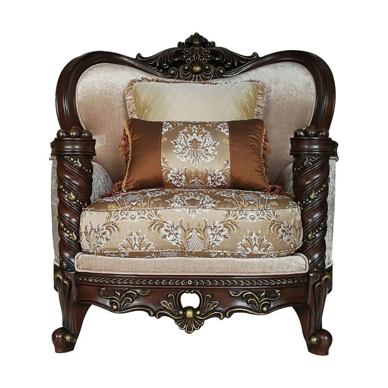 Devayne - Chair With 2 Pillows (Same Lv01584) - Pattern Fabric & Dark Walnut
