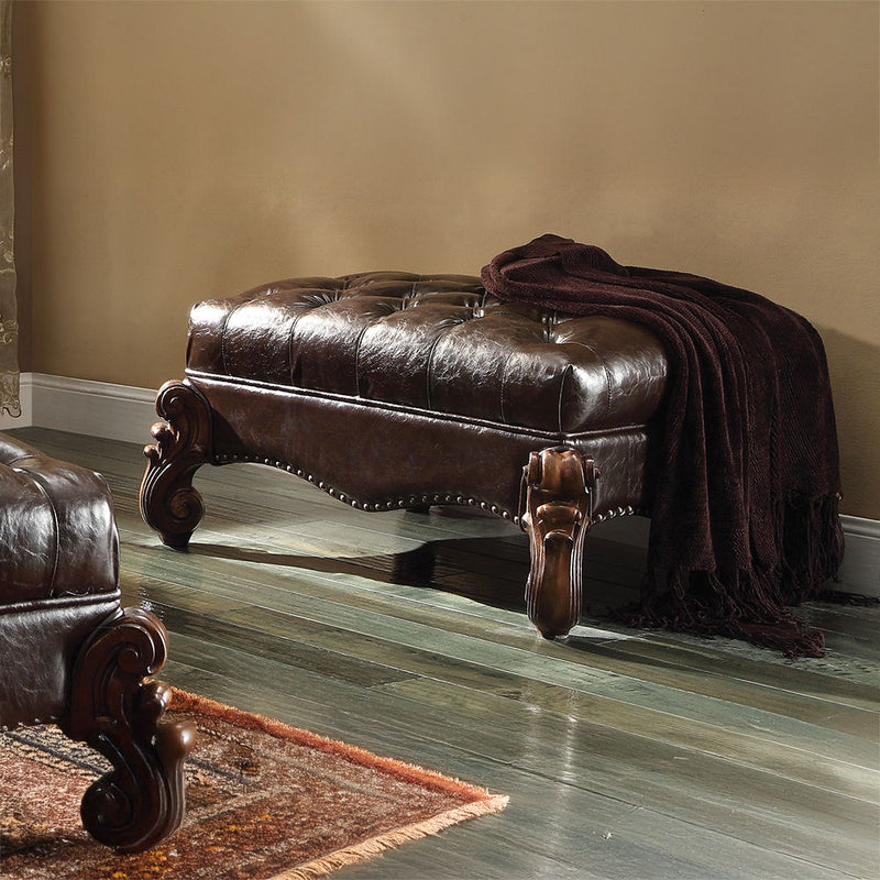 Versailles - Ottoman - Two Tone Dark Brown Synthetic Leather & Cherry Oak