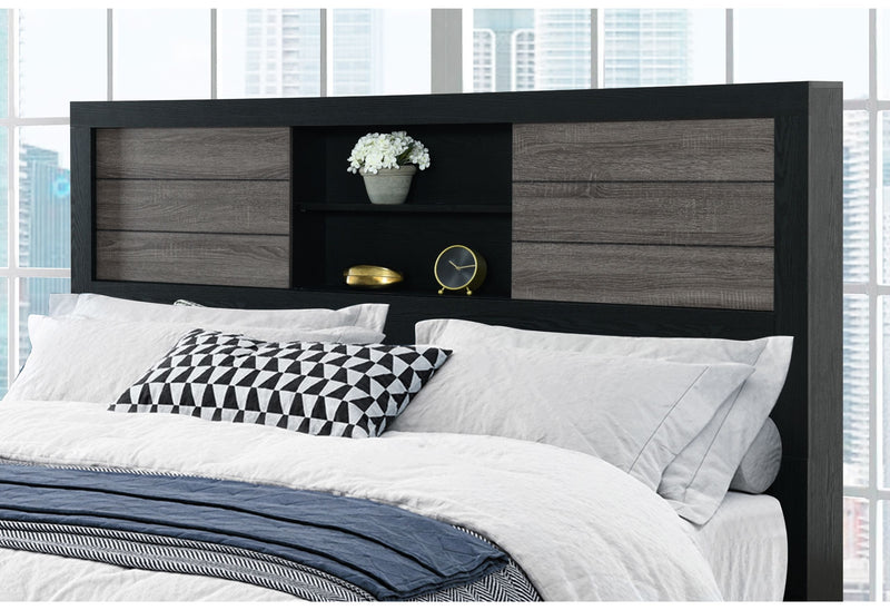 Lisbon - 5 Piece Queen Bookcase Bedroom Set - Gray / Black