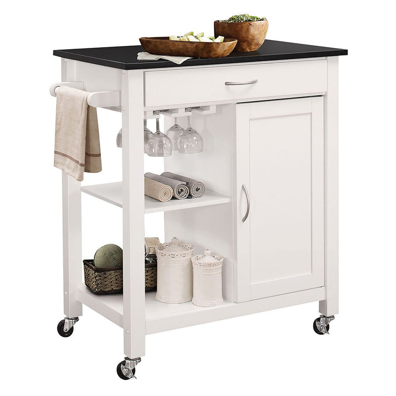 Ottawa - Kitchen Cart - Black Wooden Top & White