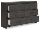 Hollivern - Six Drawer Dresser - Dark Gray