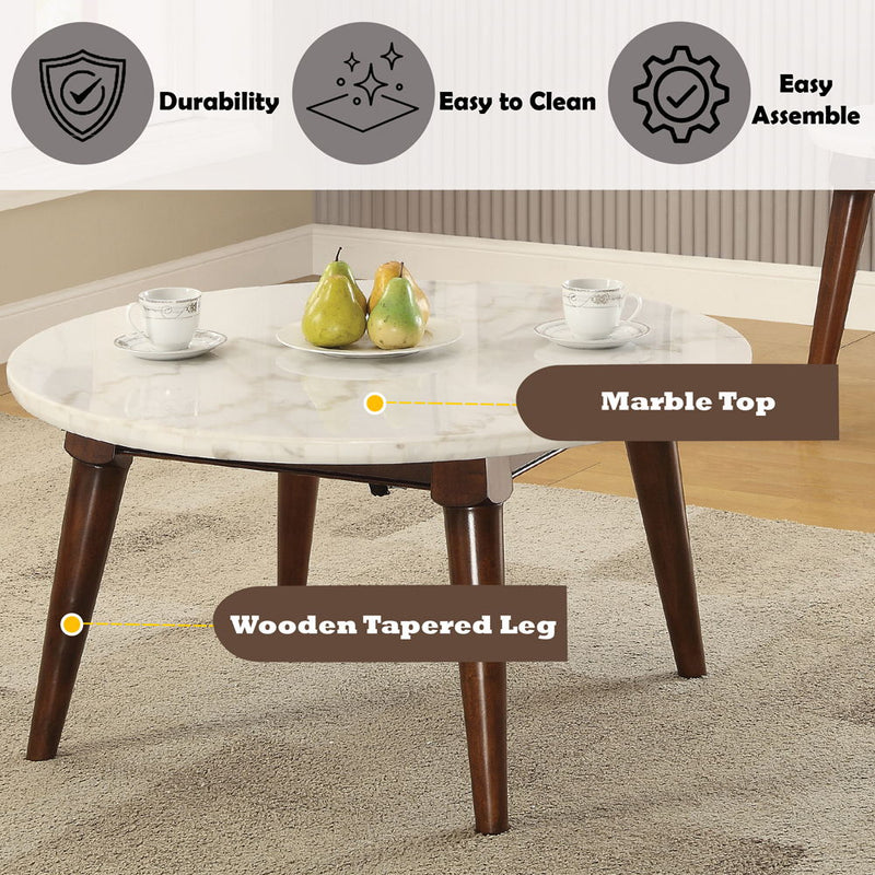 Gasha - Coffee Table - White Marble Top & Walnut