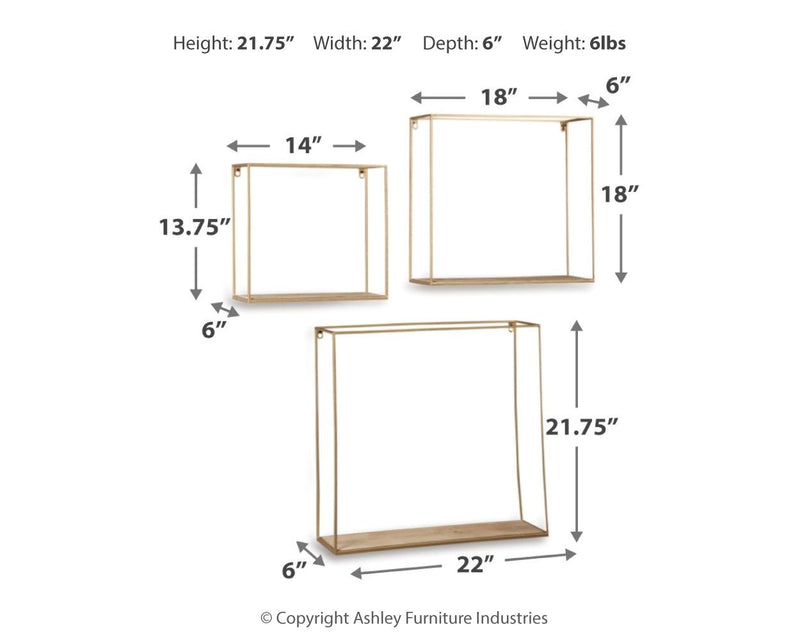 Efharis - Natural / Gold Finish - Wall Shelf Set (Set of 3)