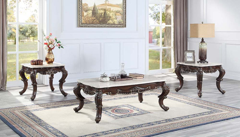 Benbek - Coffee Table - Marble & Antique Oak Finish