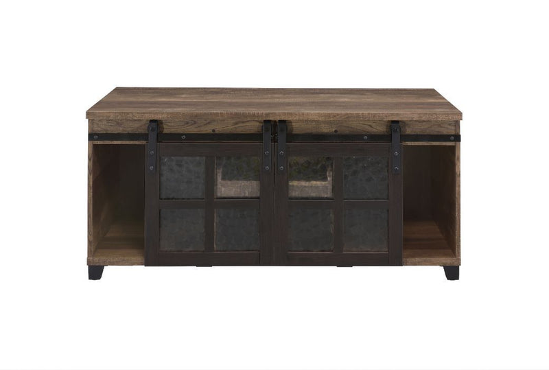 Nineel - Coffee Table - Obscure Glass, Rustic Oak & Black