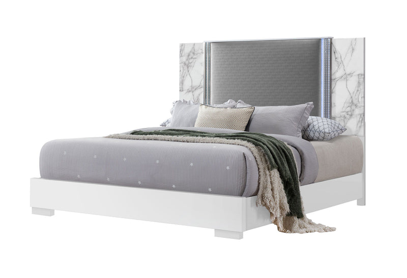 Ylime - 5 Piece King Bedroom Set (Bed, Dresser, Mirror, Chest, Nightstand) - White Marble