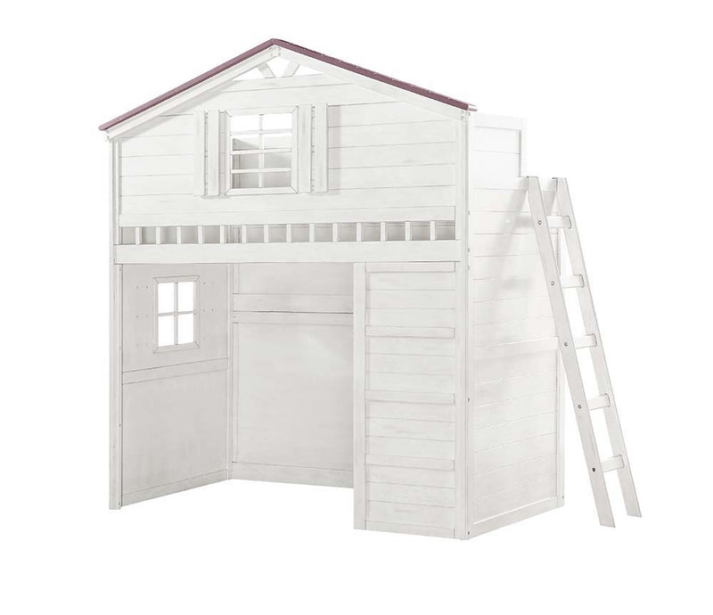 Tree House - Twin Loft Bed - Pink & White Finish