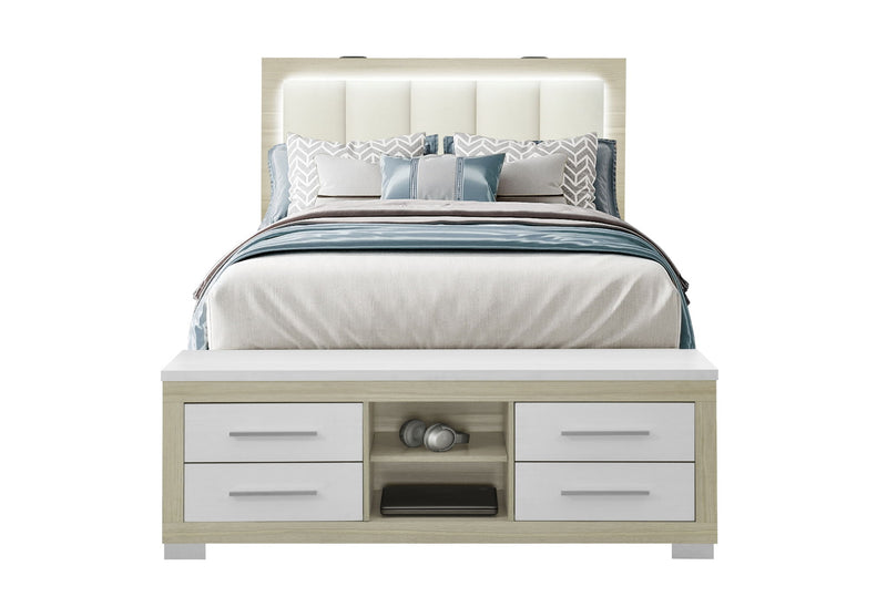 Madison / Emma - 4 Piece Queen Bedroom Set (Queen Bed, Dresser, Mirror And Chest) - Natural / White