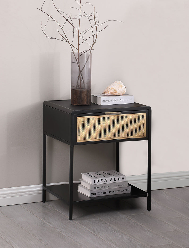 Amherst - 1-Drawer Radio Weave Rattan Metal Side Table