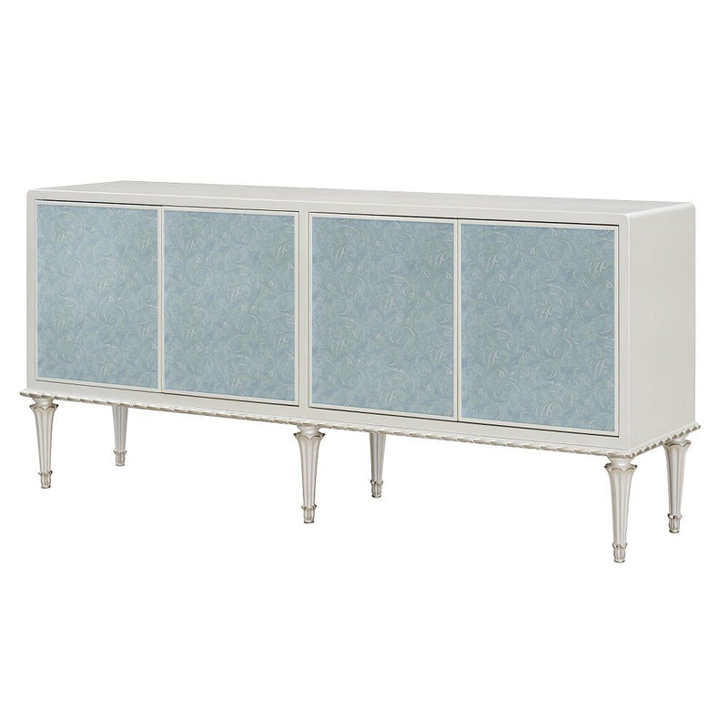 Ansaldo - Console Cabinet - Pearl White & Silver Shimmer