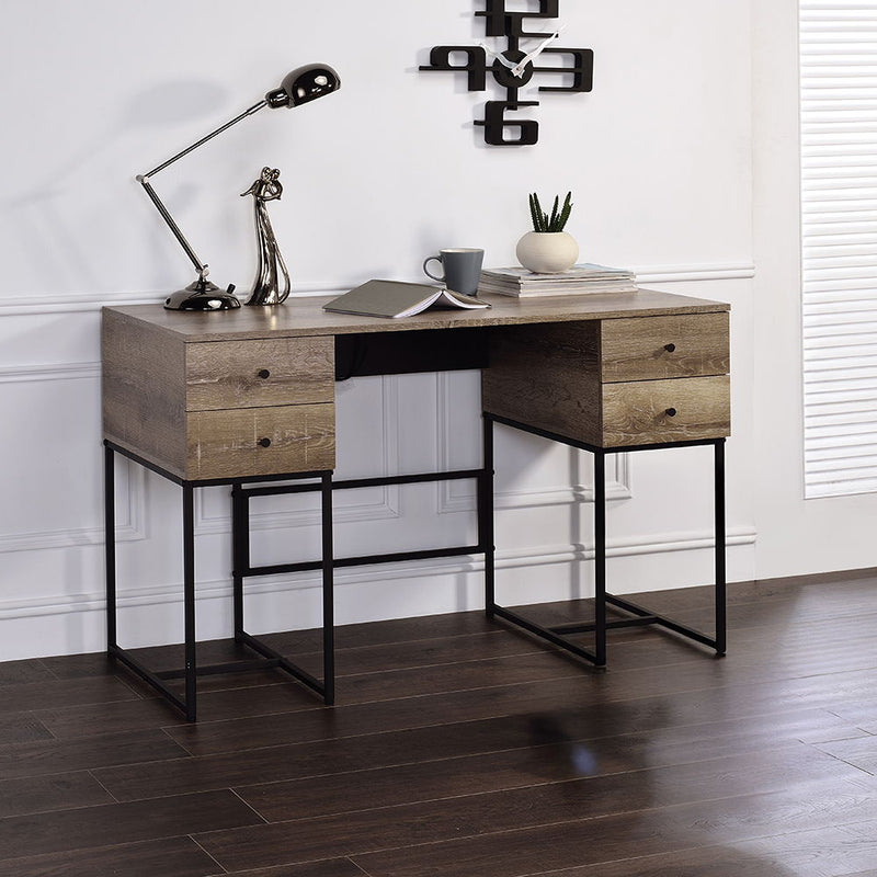 Desirre - Writing Desk With USB - Rustic Oak & Black