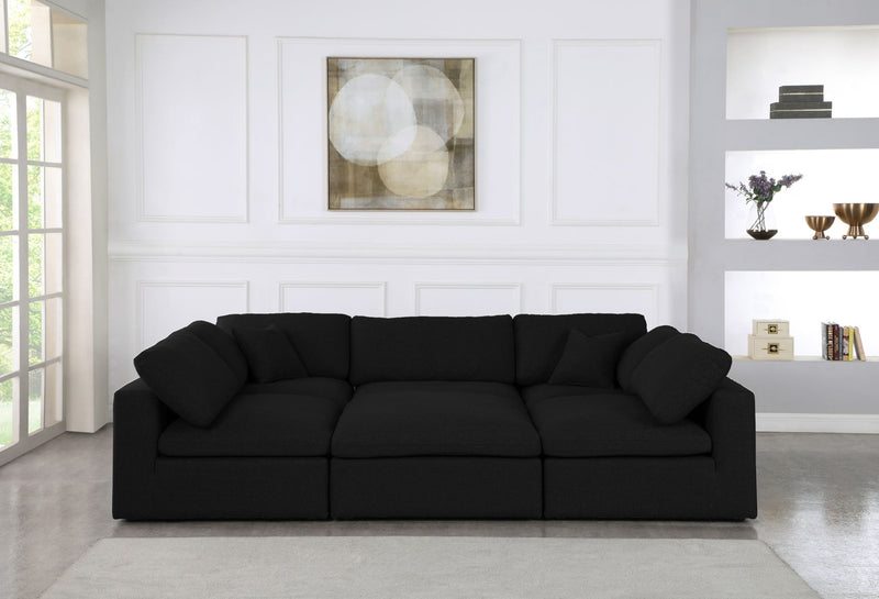 Serene - Linen Textured Fabric Deluxe Comfort Modular Sectional 6 Piece - Black