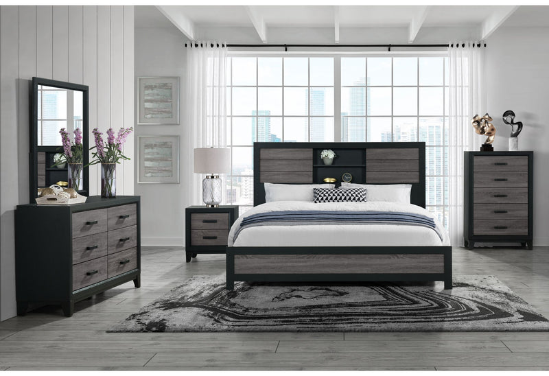 Lisbon - 5 Piece King Bookcase Bedroom Set - Gray / Black