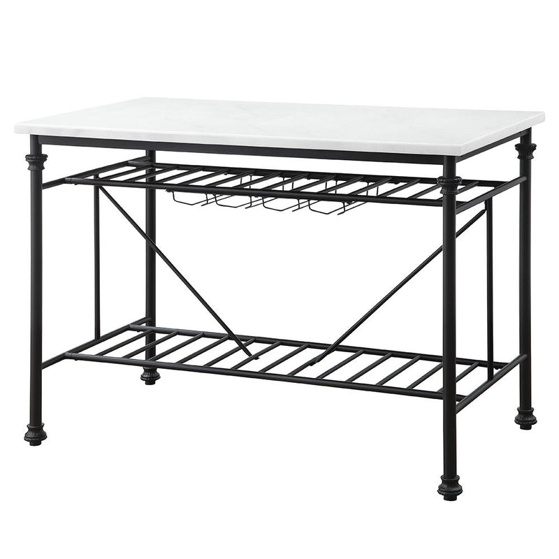 Mera - Kitchen Island - White Marble Top & Gray