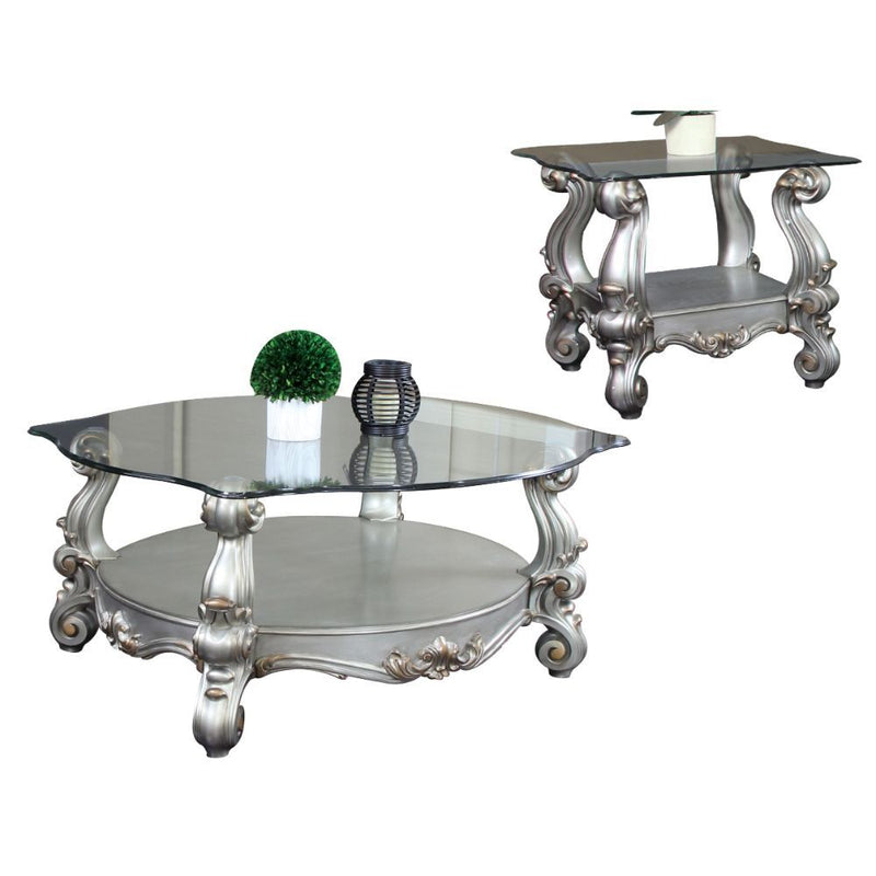 Versailles - 22" Coffee Table - Clear Glass & Antique Platinum