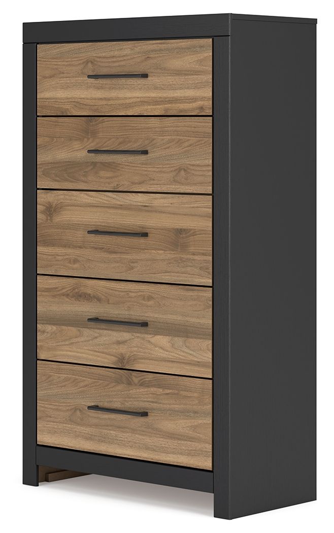 Vertani - Black / Honey Brown - Five Drawer Chest