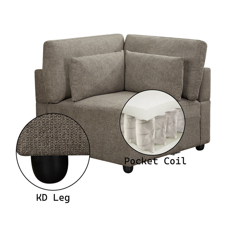 Rylie - Modular Wedge With 3 Pillows - Brown Linen