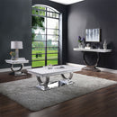 Zander - End Table - White Printed Faux Marble Top & Mirrored Silver