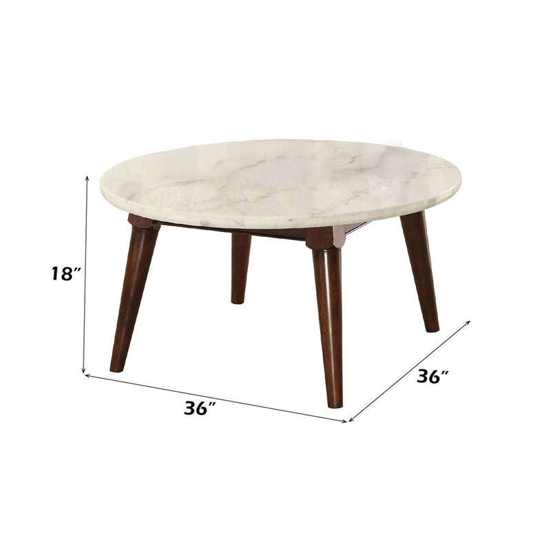 Gasha - Coffee Table - White Marble Top & Walnut