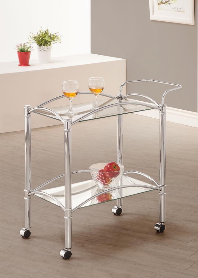 Shadix - 2-Tier Rectangular Glass Shelf Metal Bar Cart - Chrome