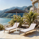 Fiji - Aluminum Patio Umbrella With Round White And Teak Base