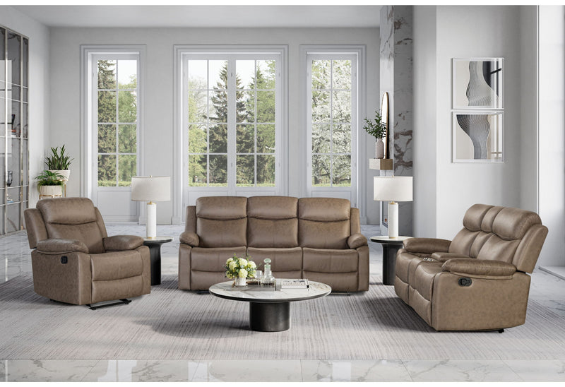U6026 - 3 Piece Living Room Set (Reclining Sofa / Console, Reclining Loveseat, Glider Recliner) - Dark Brown