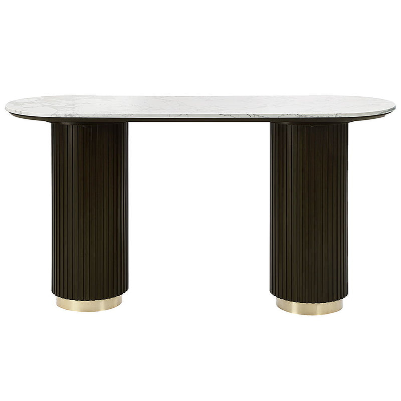 Clayten - Sofa Table - White Natural Marble Top & Espreeso Finish