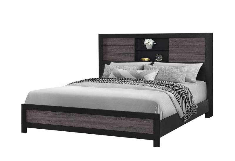 Lisbon - 5 Piece King Bookcase Bedroom Set - Gray / Black