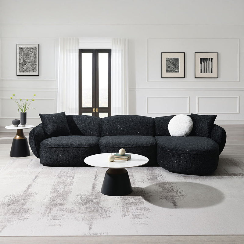 Lucifer - Sectional Sofa With 3 Pillows - Black Shimmer Chenille