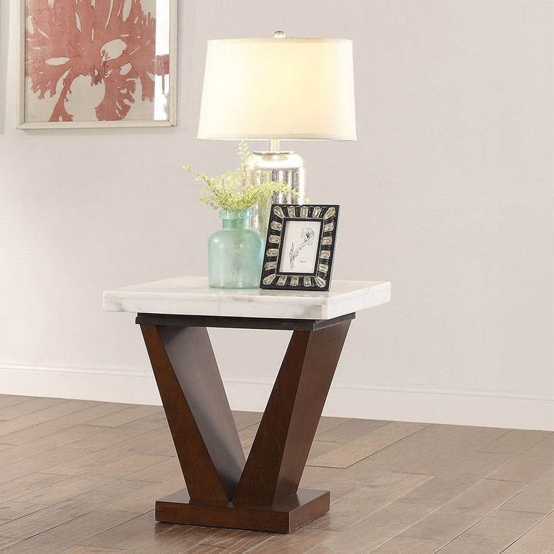 Forbes - End Table - White Marble Top & Walnut