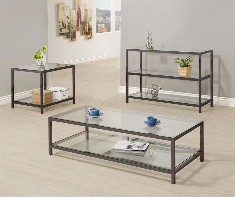 Trini - 1-Shelf Glass Top Coffee Table - Black Nickel