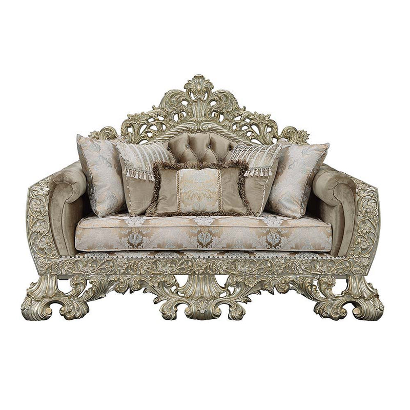 Sorina - Loveseat - Velvet, Fabric & Antique Gold Finish