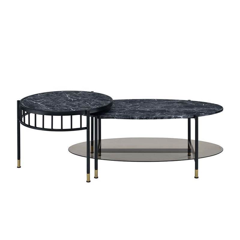 Silas - Nesting Coffee Table Set - Faux Marble Top & Black