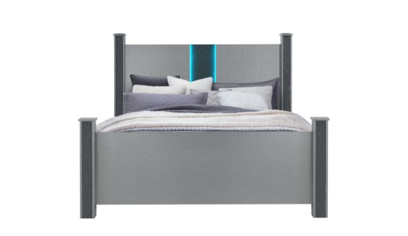 Logan - Full Bed With LED And Speakers - Silver