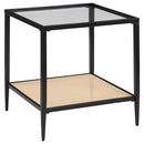 Amherst - Glass Top Metal with Cane Shelf Table