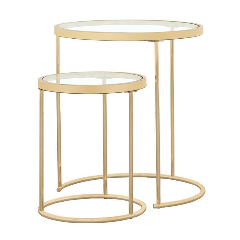 Maylin - 2 Piece Round Glass Top Nesting Table Set - Gold