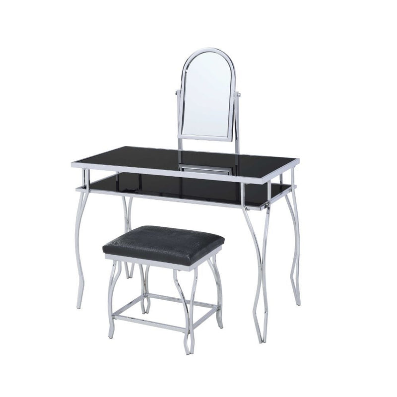 Carene - Vanity Desk - Black PU & Chrome