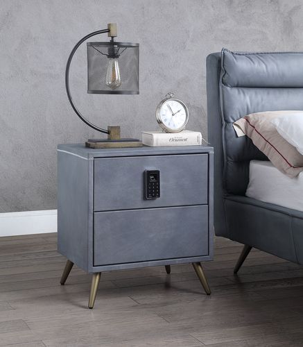 Doris - Nightstand - Gray Top Grain Leather