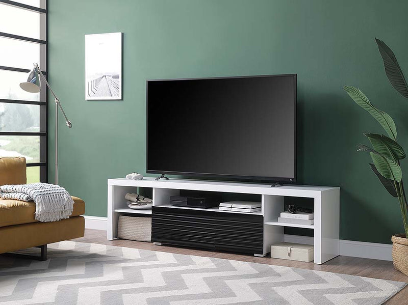 Buck II - TV Stand - White & Black High Gloss Finish