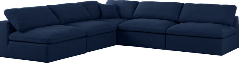 Serene - Linen Textured Fabric Deluxe Comfort 5 Piece Modular Sectional - Navy - Fabric